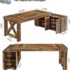 Tribesigns Farmhouse 63-Inch Executive Desk, L-Shaped Boss Desk Home Office Desks with Storage Shelves and Cabinet, Large Business Furniture Set for Home Office, Brown