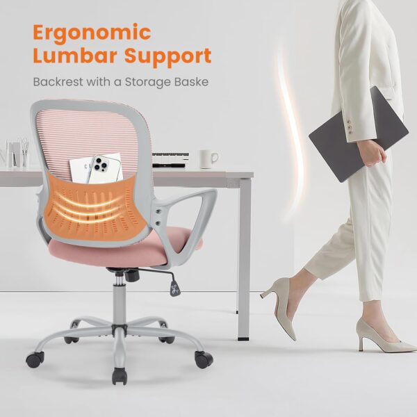 Office Computer Desk Managerial Executive Chair, Ergonomic Mid-Back Mesh Rolling Work Swivel Chairs with Wheels, Comfortable Lumbar Support, Comfy Arms for Home, Bedroom, Study, Student