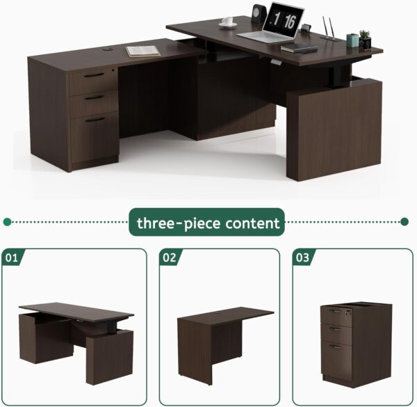 66.93'' Height Adjustable L-Shaped Executive Desk with Drawers and Shelves (Espresso)
