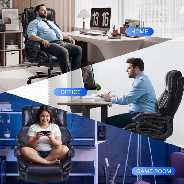 Big and Tall Office Chair 650lbs Heavy Duty Executive Chair with Adjustable Lumbar Support, Wide Seat, Ergonomic High-Back Leather Desk Chair for Heavy People