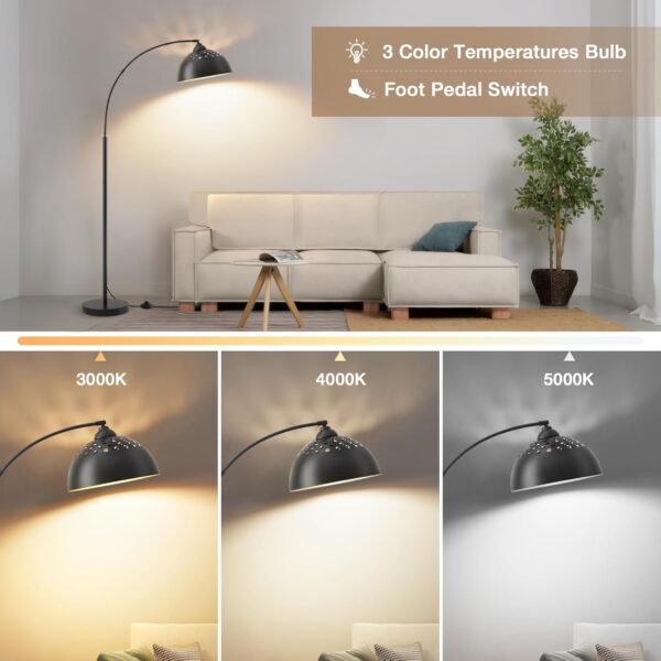 Arc Floor Lamps for Living Room, 71" Modern Standing Lamp with Adjustable Lamp Head, Black Tall Lamp with Foot Switch, Arched Reading Light for Bedroom, Office, 9W 3 Color Temperatures Bulb Included