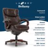 La-Z-Boy Bellamy Executive Office Chair with Memory Foam Cushions, Real Wood Arms and Swivel Base, Waterfall Seat Edge, Faux Bonded Leather, Brown