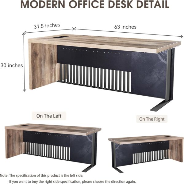 63 Inch Modern Executive Office Desk, Computer Writing Desk for Home Office, Business Furniture Workstation Stainless Steels Sturdy Frame 1.97IN Thick Desktop(Left, 63×31.5×30 in)