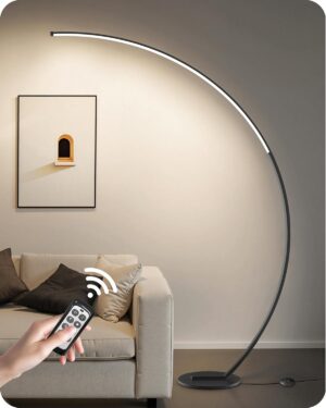 75 inch Dimmable LED Arc Floor Lamp for Living Room with Foot and Remote Control, 3 Color Temperatures, 3000K-6000K Whites, Stepless Dimming, LED Corner Lamp, Modern Standing Tall Lamp for Bedroom