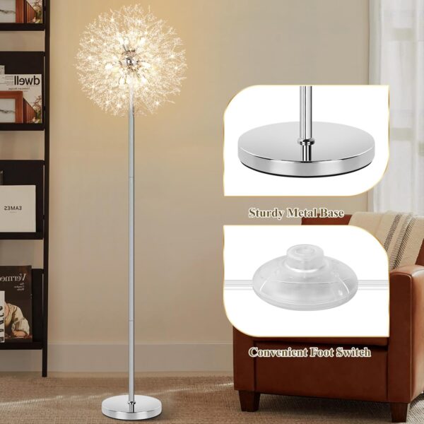 BesLowe 69'' Crystal Floor Lamp for Living Room, Modern Standing Lamp with 738PCS K9 Crystals, Tall Lamp Pole Light for Bedroom Office, Mid Century Silver Floor Lighting with 9 LED Bulbs, Chrome