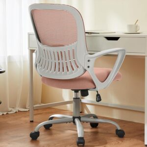 Office Computer Desk Managerial Executive Chair, Ergonomic Mid-Back Mesh Rolling Work Swivel Chairs with Wheels, Comfortable Lumbar Support, Comfy Arms for Home, Bedroom, Study, Student