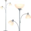 Brightech Sky Dome Double LED Floor lamp, Torchiere Super Bright Floor Lamp with 2 Reading Lamps for Living Rooms & Offices - Dimmable Tall Standing Lamp for Bedroom Reading - Tall Silver Pole