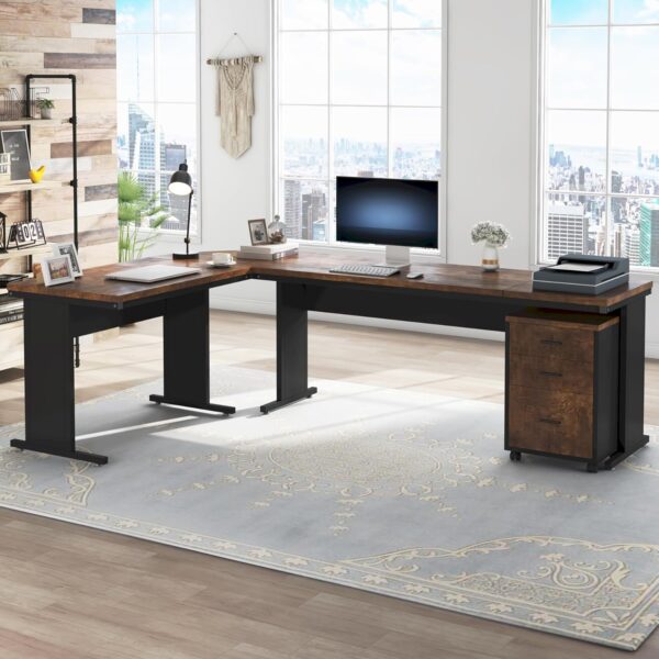 Tribesigns 83" L-Shaped Executive Desk, Large Office Desk with 3-Drawer Mobile File Cabinet, Industrial Corner Computer Desk with Storage Drawers, Business Furniture Desk Workstation for Home Office