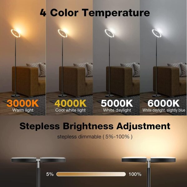 Floor Lamps for Living Room,SIBRILLE Modern Stepless Dimmable Standing Lamp 3000-6000K,22W LED Rotatable Reading Standing Light,Touch&Remote Control Uplighter Floor Lamp for Living Room Bedroom Office