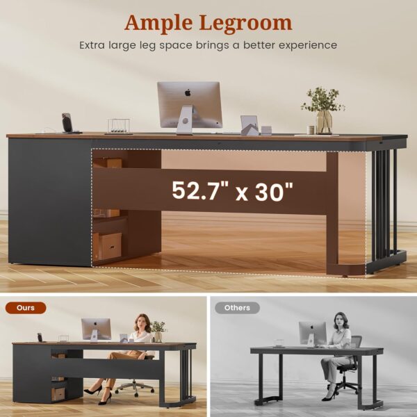 70.9" Executive Desk with Power Outlet, Large Office Desk with Drawers & Lateral File Cabinet, Modern Long Computer Desk with Adjustable Storage Shelves, Workstation Business Furniture (Walnut)