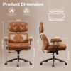 ovios Ergonomic Home Office Chair, Mid-Century Modern Faux Leather Chairs with Thickened Cushions, Comfy High Back Swivel Rolling Executive Computer Armchair (Brown, PU Leather)