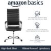 Amazon Basics High-Back Swivel Desk Chair, Ergonomic Ribbed Faux Leather Upholstery, Lumbar Support, Home Modern Style, Black, 45.25" x 24.75" x 23.25"
