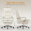 Reclining Office Chair with Footrest - 25.6" Wide Seat & Adjustable Seat Depth, Big and Tall High Back Leather Executive Home Office Desk Chair 400lbs, Cream