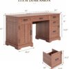 Whalefall 55'' Farmhouse Desk Home Office with Drawers, Executive Computer Desk Wooden with File Cabinet and Charging Station, Cerry Brown