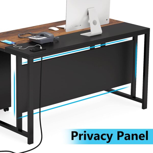 Tribesigns L-Shaped Computer Desk with Power Outlet and Drawer Cabinet, 55 inch Large Executive Office Desk Business Furniture with 40 inch Lateral File Cabinet Printer Stand for Home Office,Brown