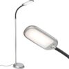 Brightech Litespan Slim LED Floor Reading Lamp with Adjustable Gooseneck for Living Rooms & Offices, Dimmable Standing Lamp for Bedroom - Silver