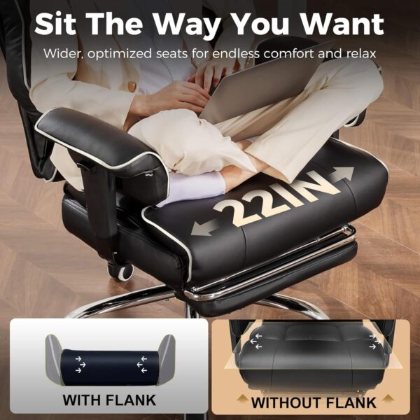 COMHOMA Big and Tall Office Chair 400lbs High Back Leather Executive Chair with Ergonomic Lumbar Support & Pocket Spring Cushion for Lower Back Pain Relief, White Black
