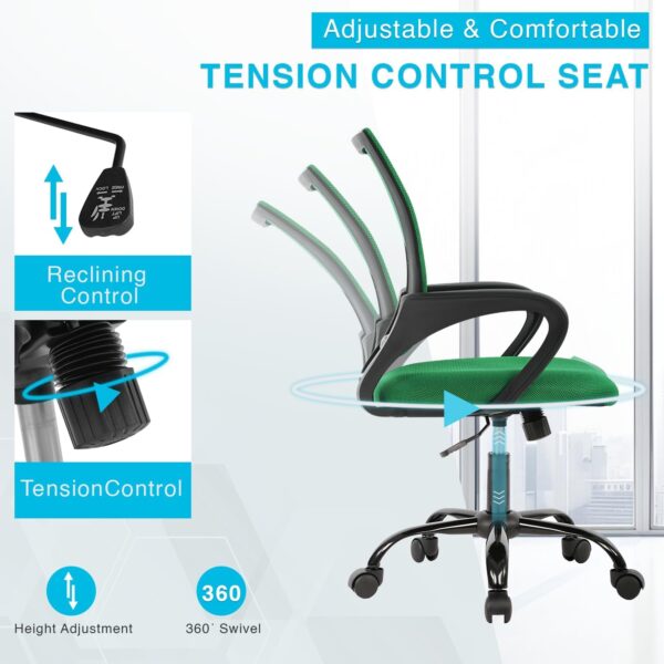 Home Office Chair Ergonomic Desk Chair Mesh Computer Chair with Lumbar Support Armrest Executive Rolling Swivel Adjustable Mid Back Task Chair for Women Adults,Green