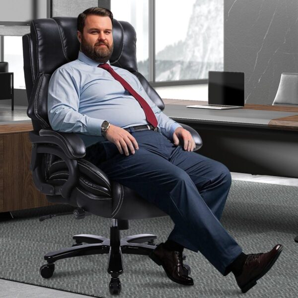 Big and Tall Office Chair 650lbs Heavy Duty Executive Chair with Adjustable Lumbar Support, Wide Seat, Ergonomic High-Back Leather Desk Chair for Heavy People