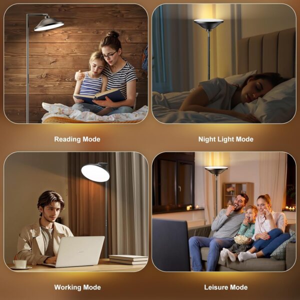 36W Bright Floor Lamps for Living Room, 2 in 1 LED Torchiere Floor Lamps, Standing Lamp for Bedroom, Tall Floor Lamp for Office, Black Modern Reading Lamp