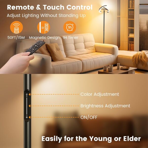 Floor Lamps for Living Room,SIBRILLE Modern Stepless Dimmable Standing Lamp 3000-6000K,22W LED Rotatable Reading Standing Light,Touch&Remote Control Uplighter Floor Lamp for Living Room Bedroom Office