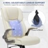 COLAMY High Back Executive Office Chair- Ergonomic Home Computer Desk Leather Chair with Padded Flip-up Arms, Adjustable Tilt Lock, Swivel Rolling Chair for Adult Working Study-Ivory