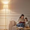 Dimmable Floor Lamp for Living Room, 68" Tall Standing Lamp, Reading Light with Remote & Foot Pedal, 10W LED Bulb (3000K-6500K) Included, FCC Listed, Reinforced Base, Gold and White DW12LD05