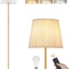Dimmable Floor Lamp for Living Room, 68" Tall Standing Lamp, Reading Light with Remote & Foot Pedal, 10W LED Bulb (3000K-6500K) Included, FCC Listed, Reinforced Base, Gold and White DW12LD05