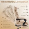 COLAMY Office Chair with Footrest-Ergonomic Computer Chair with Extra Lumbar Support Pillow, High Back Executive Desk Chair Thick Bonded Leather, Comfort Home Office Work Chair -Khaki