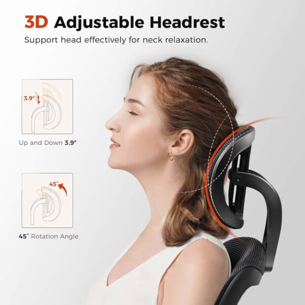 COMHOMA Ergonomic Office Desk Chair with 3D Adjustable Lumbar Support & Headrest, High Back Executive Computer Chair Comfy for Back Pain Relief, Flip-up Armrests (Black)