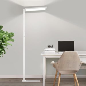 80" LED Floor Lamp Modern, 7500LM Dimmable Eye-Care Tall Reading Light, 100W Full Spectrum Dual Light Source Standing Piano Lamp 4000K Bright Lighting for Office, Home - White