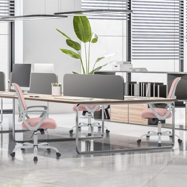 Office Computer Desk Managerial Executive Chair, Ergonomic Mid-Back Mesh Rolling Work Swivel Chairs with Wheels, Comfortable Lumbar Support, Comfy Arms for Home, Bedroom, Study, Student