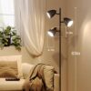 addlon Tree Floor Lamp with Remote, 3 Adjustable Rotating Light and Matching LED Bulbs, Standing Tall Pole Lamps for Living Room, Bedroom, Home, Office - Black