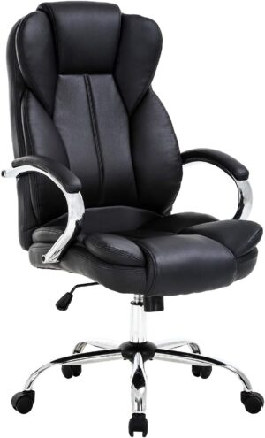 Ergonomic Office Chair Desk Chair PU Leather Computer Chair Executive Adjustable High Back PU Leather Task Rolling Swivel Chair with Lumbar Support (Black)