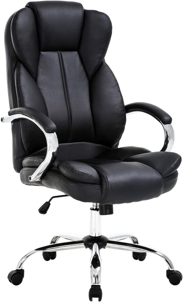 Ergonomic Office Chair Desk Chair PU Leather Computer Chair Executive Adjustable High Back PU Leather Task Rolling Swivel Chair with Lumbar Support (Black)