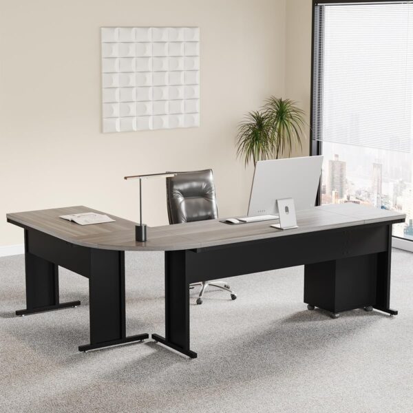 Tribesigns L-Shaped Executive Desk, Large Office Desk with 3-Drawer File Cabinet, Industrial Corner Computer Table with Drawers, Business Workstation for Home Office (Gray, 83")
