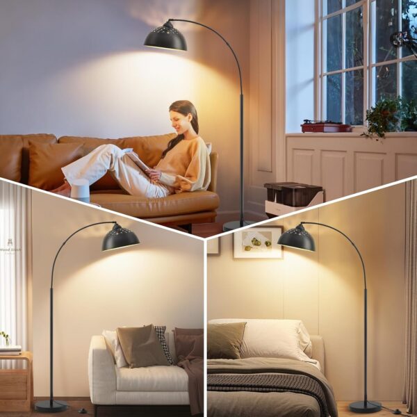 Arc Floor Lamps for Living Room, 71" Modern Standing Lamp with Adjustable Lamp Head, Black Tall Lamp with Foot Switch, Arched Reading Light for Bedroom, Office, 9W 3 Color Temperatures Bulb Included