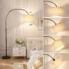 Ambimall 70" Dimmable Arc Floor Lamp with Remote, Color Temperature and Brightness Adjustable, Arched Floor Lamp with Rotating Head, Over Couch Arched Reading Light for Living Room (Beige and Black)