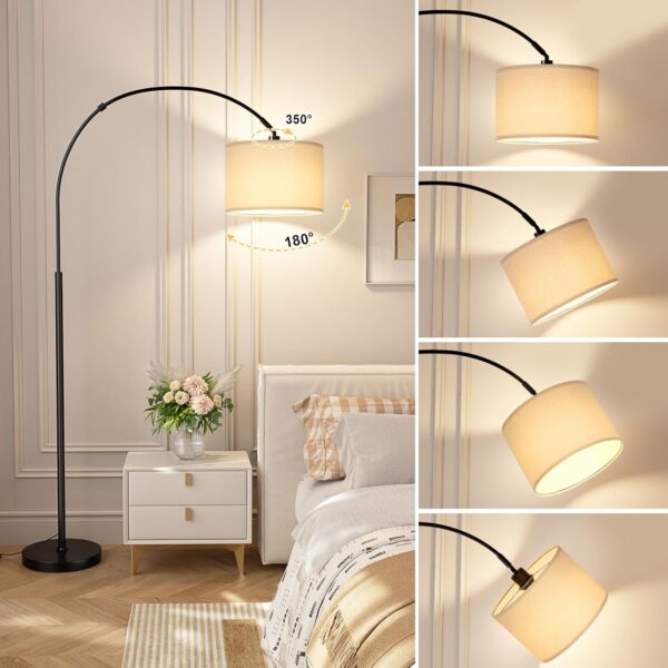 Ambimall 70" Dimmable Arc Floor Lamp with Remote, Color Temperature and Brightness Adjustable, Arched Floor Lamp with Rotating Head, Over Couch Arched Reading Light for Living Room (Beige and Black)