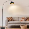 【Upgraded】Black Arc Floor Lamps for Living Room - Dimmable Arched Floor Lamp with Remote Control & 2700-6000K 9W LED Bulb Included, Modern Arch Standing lamp, Industrial Tall Lamp for Bedroom Reading
