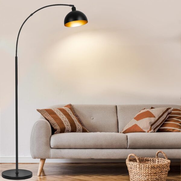 【Upgraded】Black Arc Floor Lamps for Living Room - Dimmable Arched Floor Lamp with Remote Control & 2700-6000K 9W LED Bulb Included, Modern Arch Standing lamp, Industrial Tall Lamp for Bedroom Reading