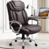 COMHOMA Ergonomic Office Chair Wheels Home Office Desk Chairs Comfy Back Support PU Leather Executive Office Chair with Headrest Padded Armrests Height Adjustable Tilt Swivel Rolling Reclining Seat