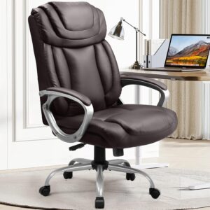 COMHOMA Ergonomic Office Chair Wheels Home Office Desk Chairs Comfy Back Support PU Leather Executive Office Chair with Headrest Padded Armrests Height Adjustable Tilt Swivel Rolling Reclining Seat