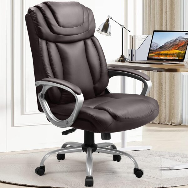 COMHOMA Ergonomic Office Chair Wheels Home Office Desk Chairs Comfy Back Support PU Leather Executive Office Chair with Headrest Padded Armrests Height Adjustable Tilt Swivel Rolling Reclining Seat
