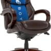 La-Z-Boy Bellamy Executive Office Chair with Memory Foam Cushions, Real Wood Arms and Swivel Base, Waterfall Seat Edge, Faux Bonded Leather, Brown