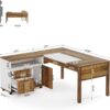Tribesigns L-Shaped Executive Desk with Reversible File Cabinet, 63" Wooden Computer Desk with Drawers and Storage, Home Office Writing Table Business Furniture Table, Rustic Brown and White