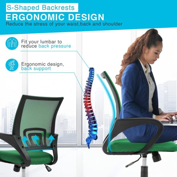 Home Office Chair Ergonomic Desk Chair Mesh Computer Chair with Lumbar Support Armrest Executive Rolling Swivel Adjustable Mid Back Task Chair for Women Adults,Green