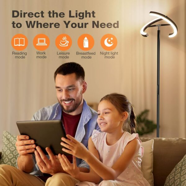 Floor Lamps for Living Room,SIBRILLE Modern Stepless Dimmable Standing Lamp 3000-6000K,22W LED Rotatable Reading Standing Light,Touch&Remote Control Uplighter Floor Lamp for Living Room Bedroom Office