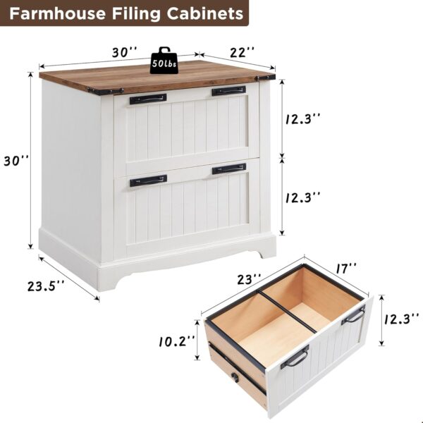RedLemon Farmhouse Filing Cabinets with 2 Drawers, 30" File Cabinets with Hanging File Folders for A4/Letter/Legal Size Documents, Office Storage Cabinet for Study Room, Living Room (Antuique White)