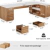 Tribesigns 85.8-Inch L-Shaped Executive Desk, Extra Large Modern Office Desk with File Drawers, Door Cabinet & Shelves, Commercial Office Table, Home Business Workstation, White & Brown